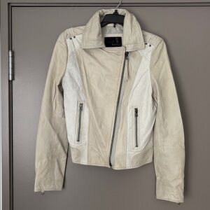 Buffalo David Bitton Distressed Leather Moto Jacket, Size M, white/off white